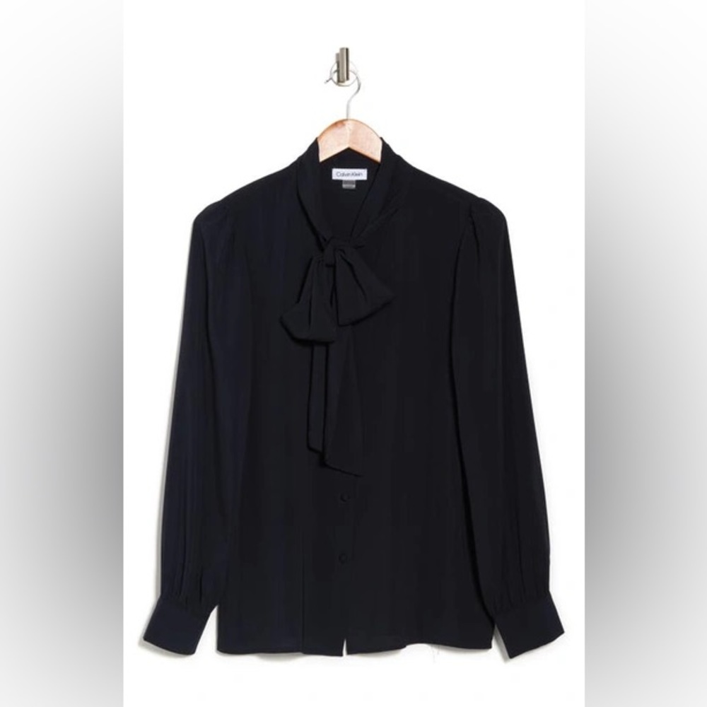 Calvin Klein Long Sleeve Necktie Bow Blouse